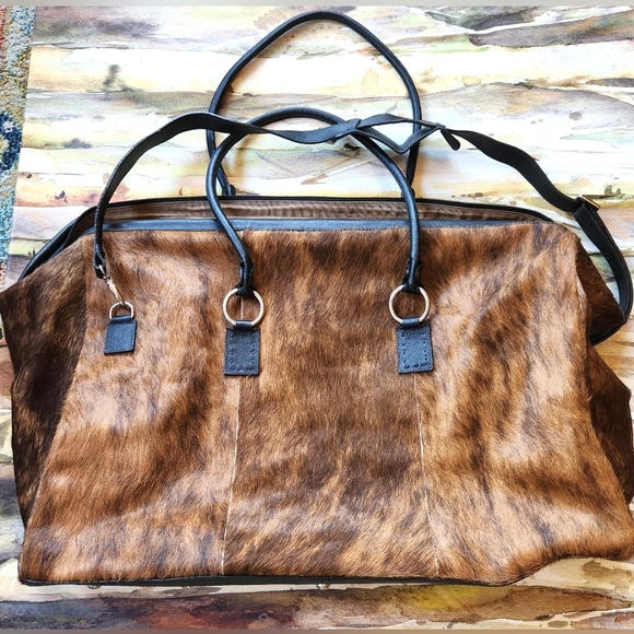 BIG BAD Cowhide Weekender BS TRADING Old West Brown Cow Fur Texas Satchel NEW - Picture 8 of 16